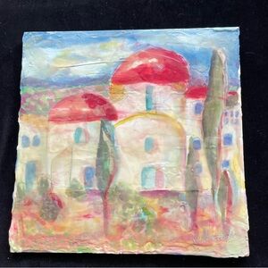 “Mykonos“ An Encaustic Mixed media Wax And Oil  Original Painting 12”x12”On Wood
